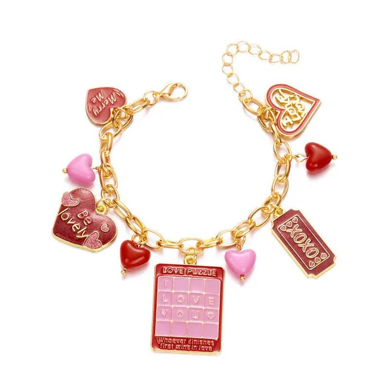 Peach Heart Multi-element Pendant Bracelet.