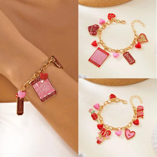 Peach Heart Multi-element Pendant Bracelet.