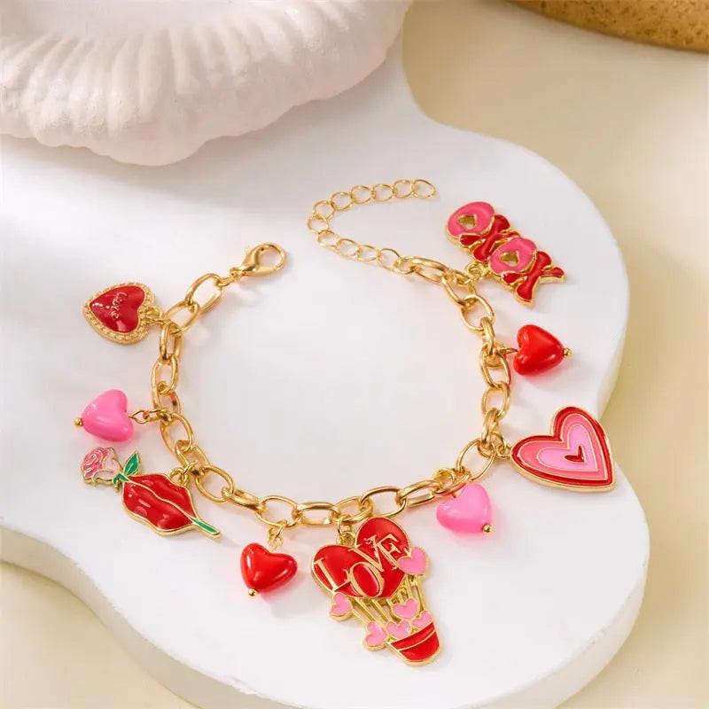 Peach Heart Multi-element Pendant Bracelet.