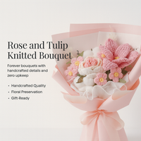 Rose and tulip knitted bouquet